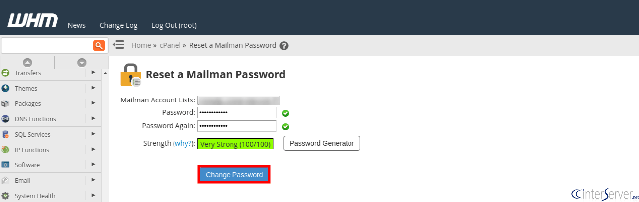 Reset Mailman Password from WHM 3 Reset mailman password