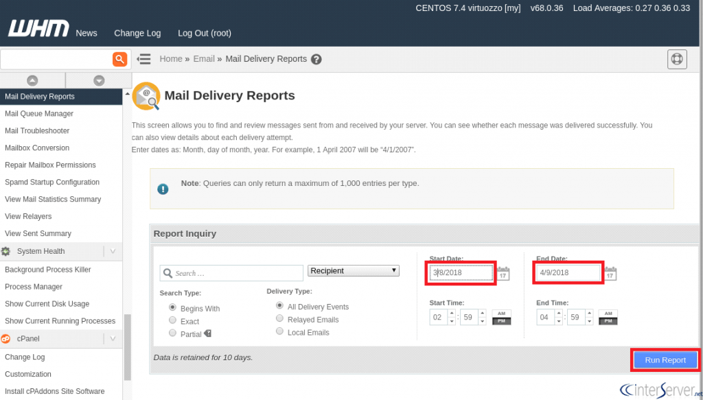 Mail Delivery Reports in WHM 2 Mail Delivery Reports