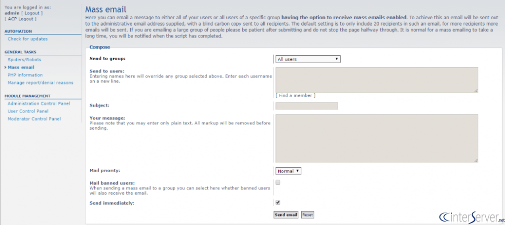Mass Email Settings in phpBB 3 mass-mail