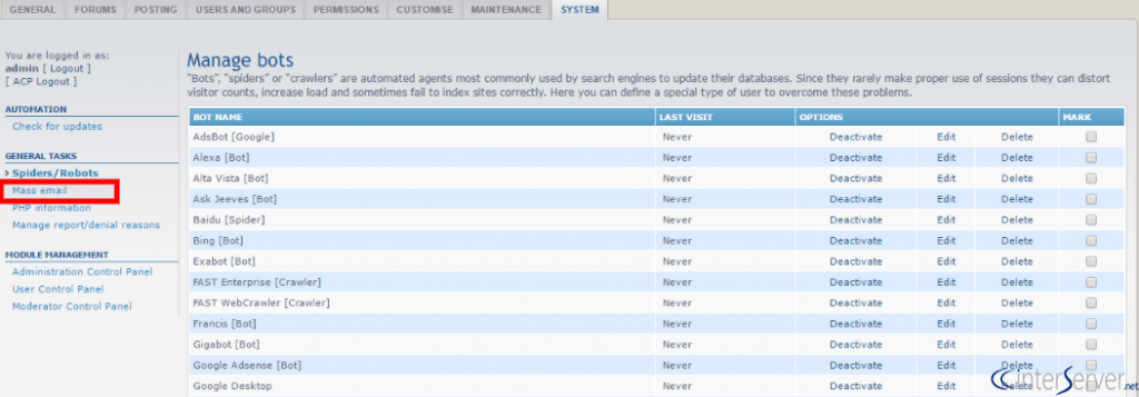 Mass Email Settings in phpBB 2 mass-mail